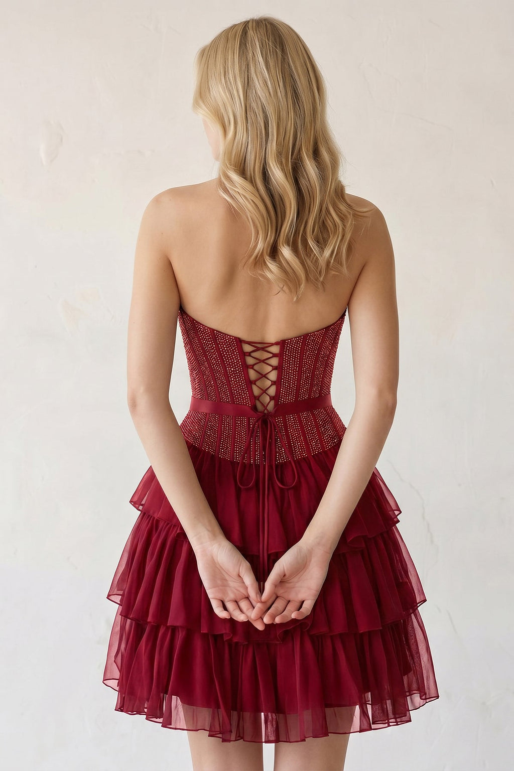 Black Beaded Corset Strapless Ruffled A-Line Homecoming Dress