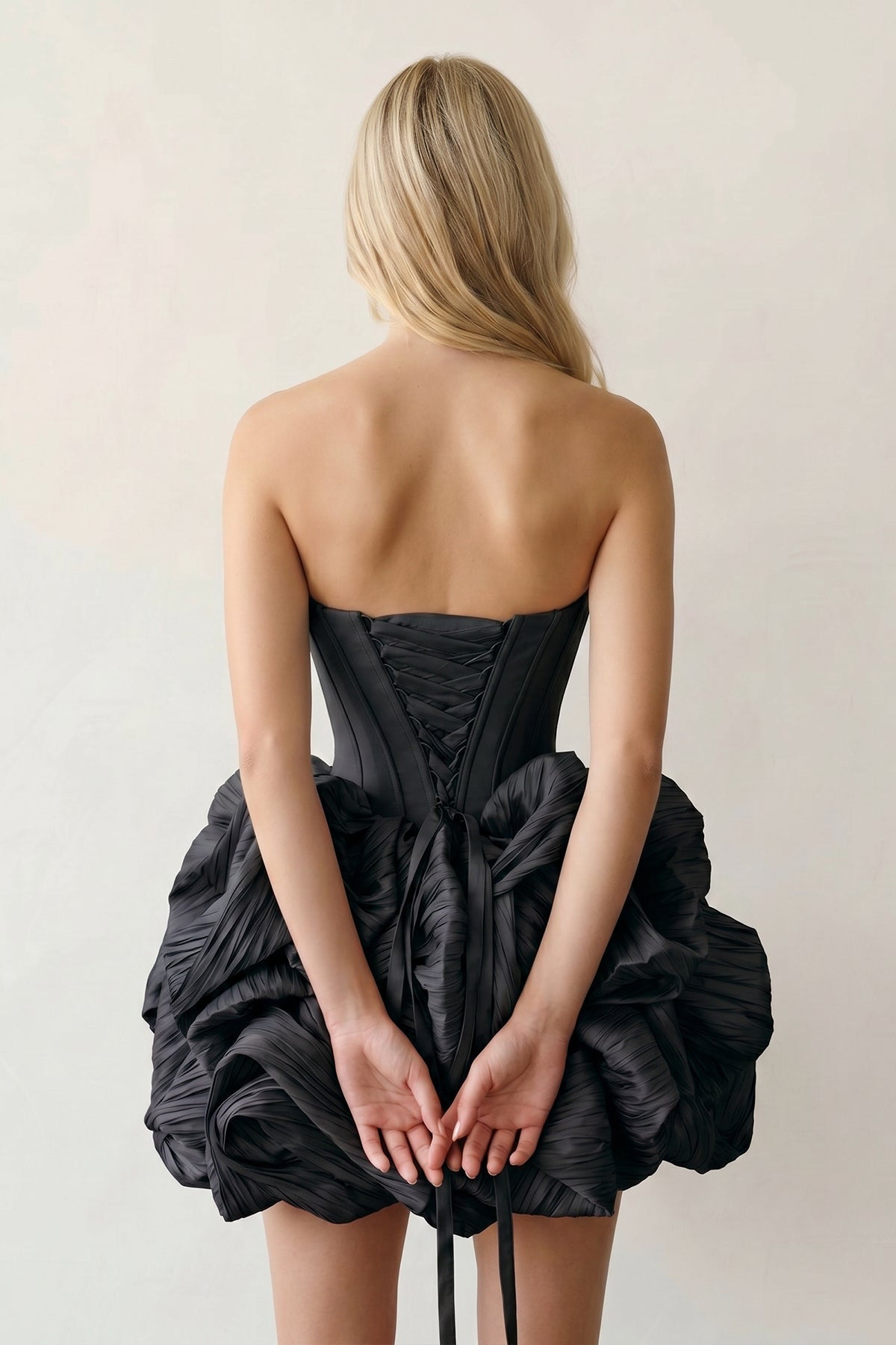 Black Bubble Hem Strapless Basque Waist Homecoming Dress With Beading