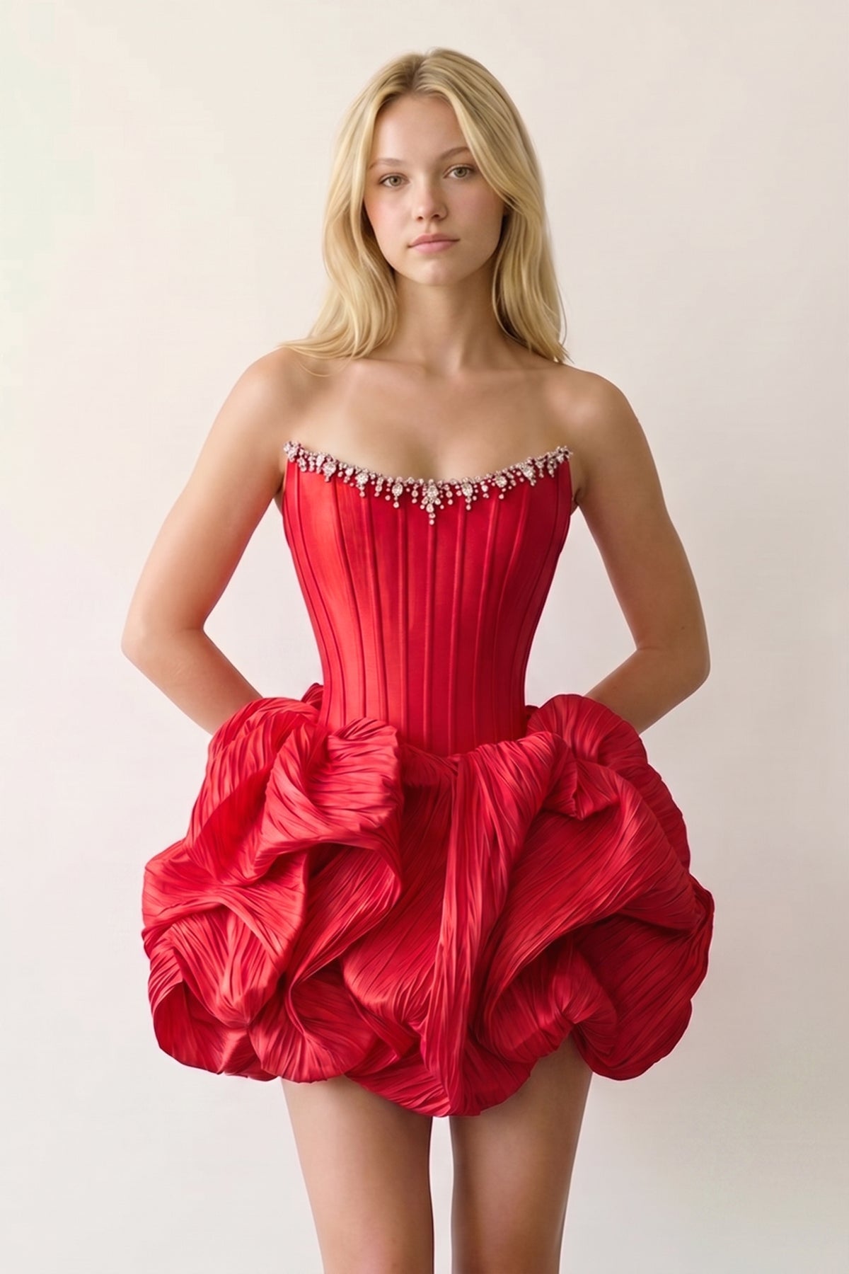 Black Bubble Hem Strapless Basque Waist Homecoming Dress With Beading