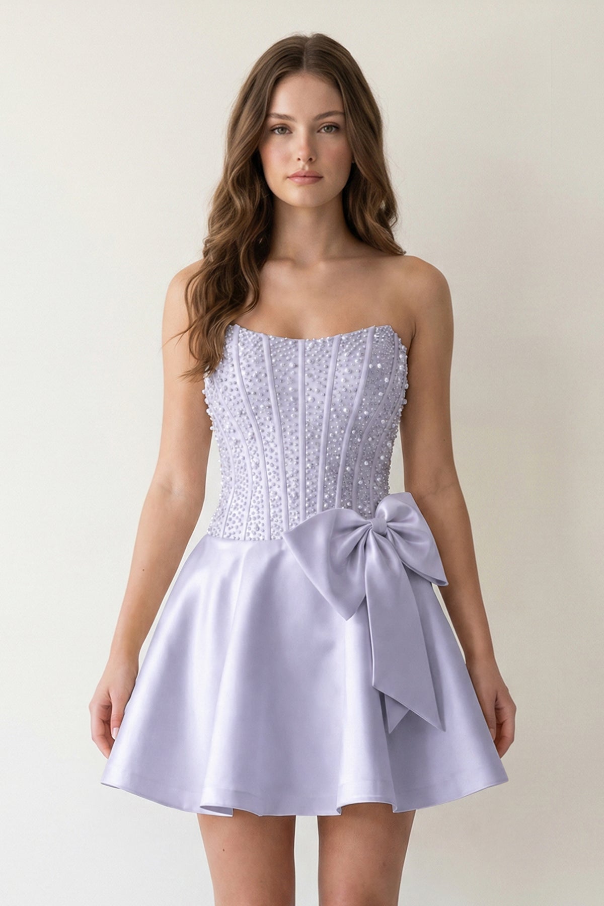 Black Sparkly Strapless A-Line Satin Corset Mini Homecoming Dress With Pearl