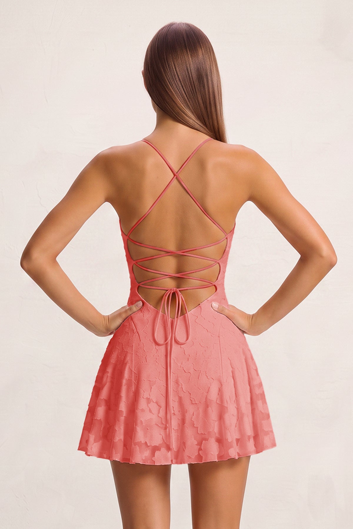 Pink Spaghetti Straps Jacquard Chiffon A-Line Homecoming Dress