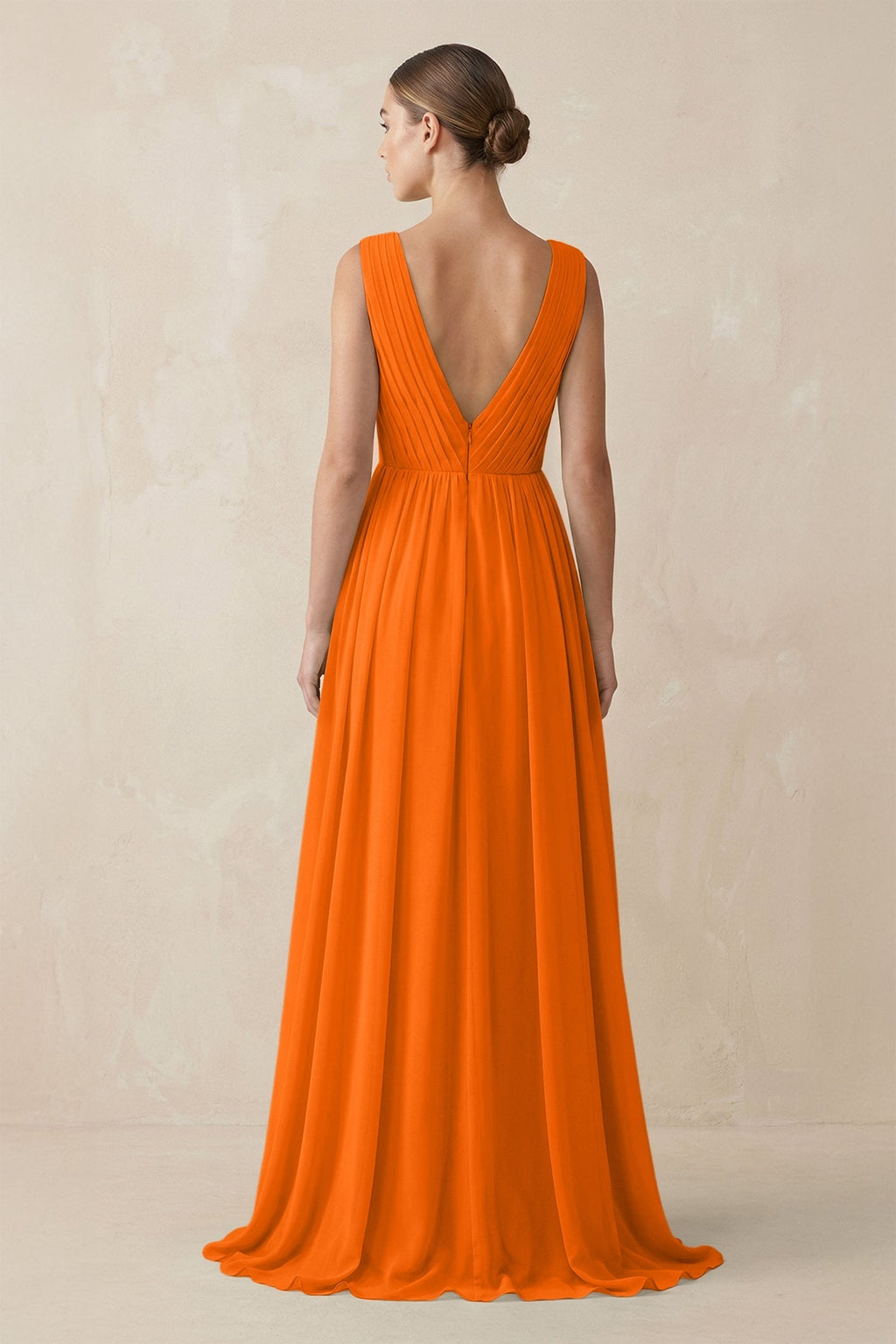 V-Neck Pleated A-Line Chiffon Bridesmaid Dress in Cinnamon