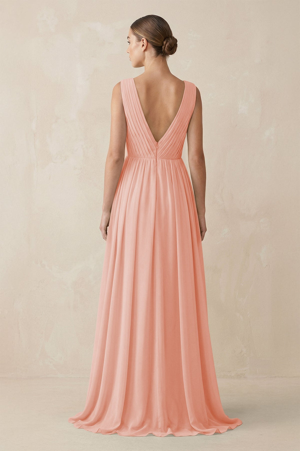 V-Neck Pleated A-Line Chiffon Bridesmaid Dress in Rose Petal