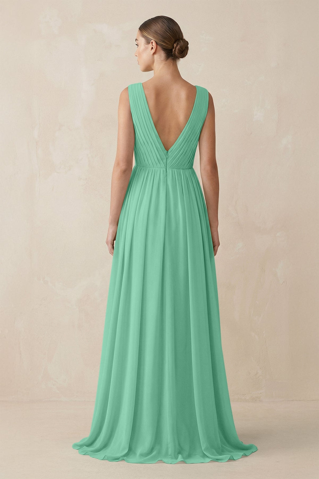 V-Neck Pleated A-Line Chiffon Bridesmaid Dress in Turquoise