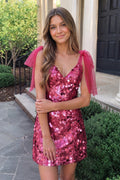Silver Sparkly V-Neck A-Line Sequin Homecoming Dress