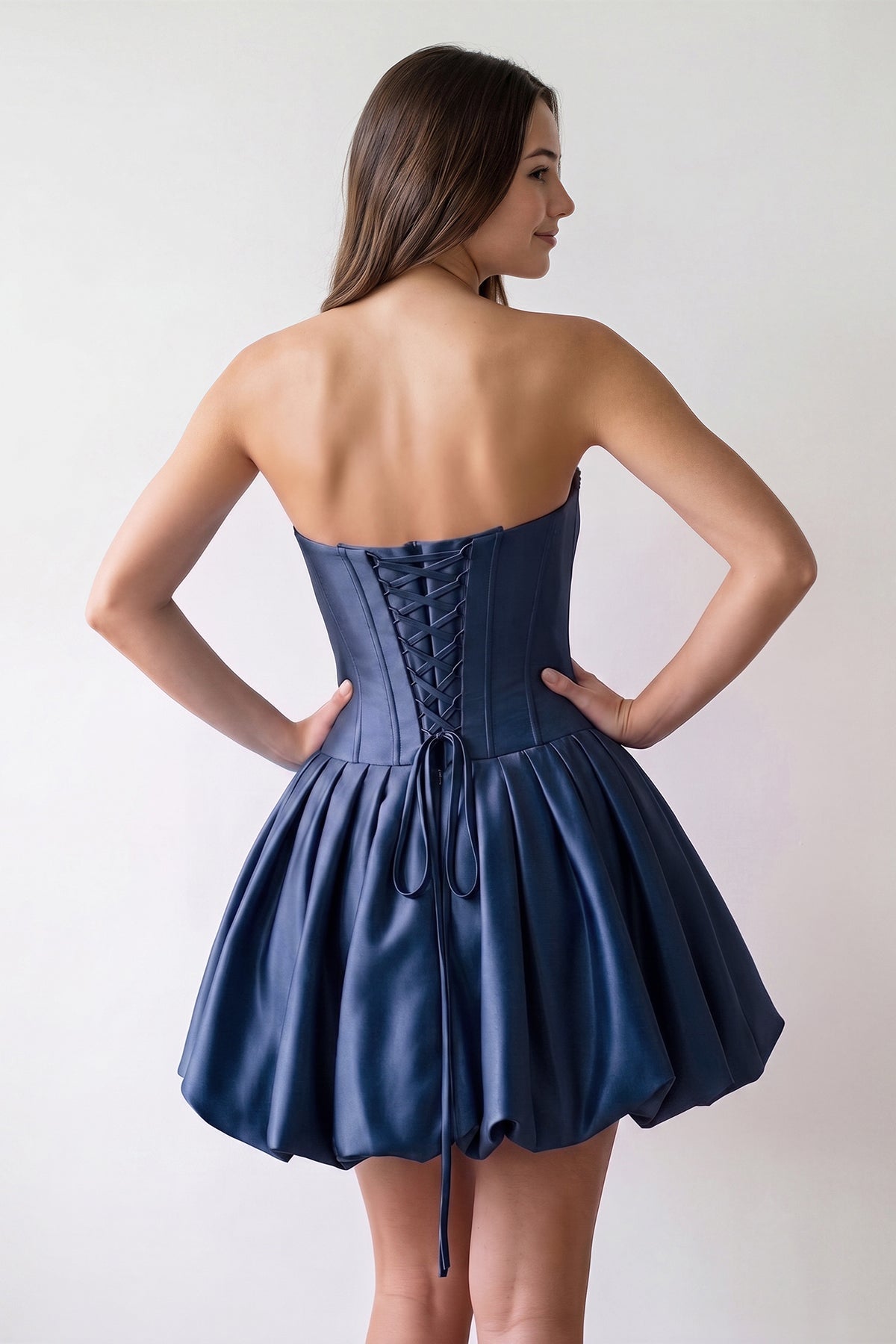 Hot Pink Strapless Satin A-Line Ruched Corset Homecoming Dress with Beading