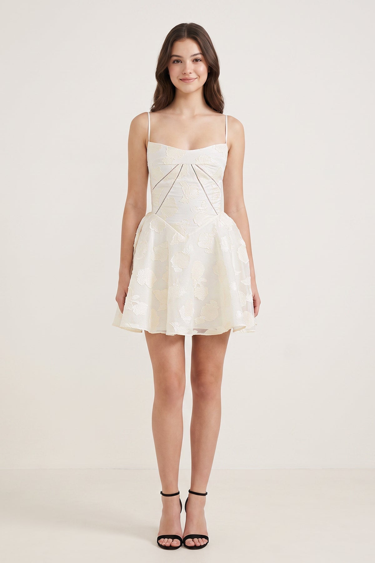 Ivory Spaghetti Straps Chiffon Jacquard A-Line Homecoming Dress