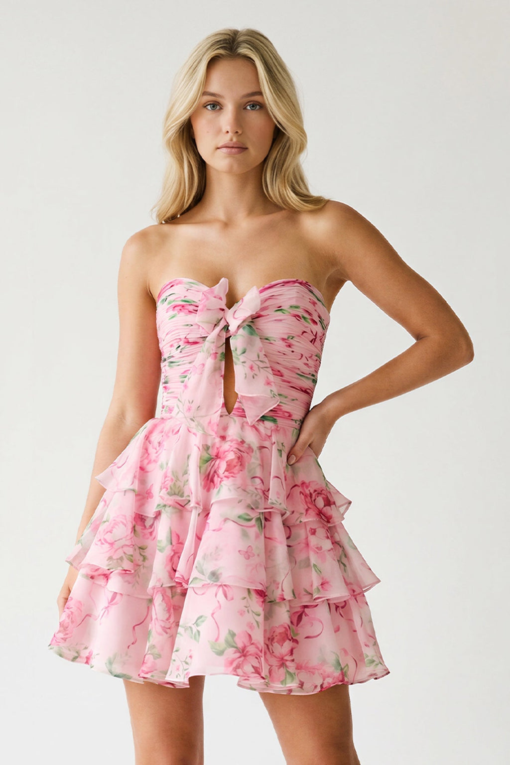 Leopard A-Line Sweetheart Floral Printed Chiffon Ruffles Homecoming Dress
