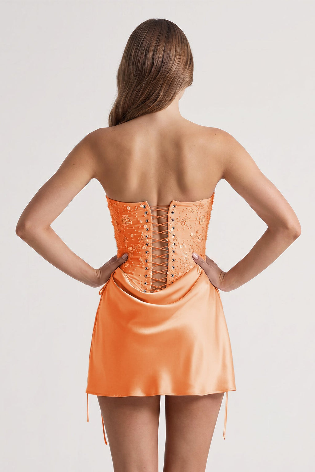 Pink Sweetheart Sheath Corset Ruched Satin Homecoming Dress with Beading