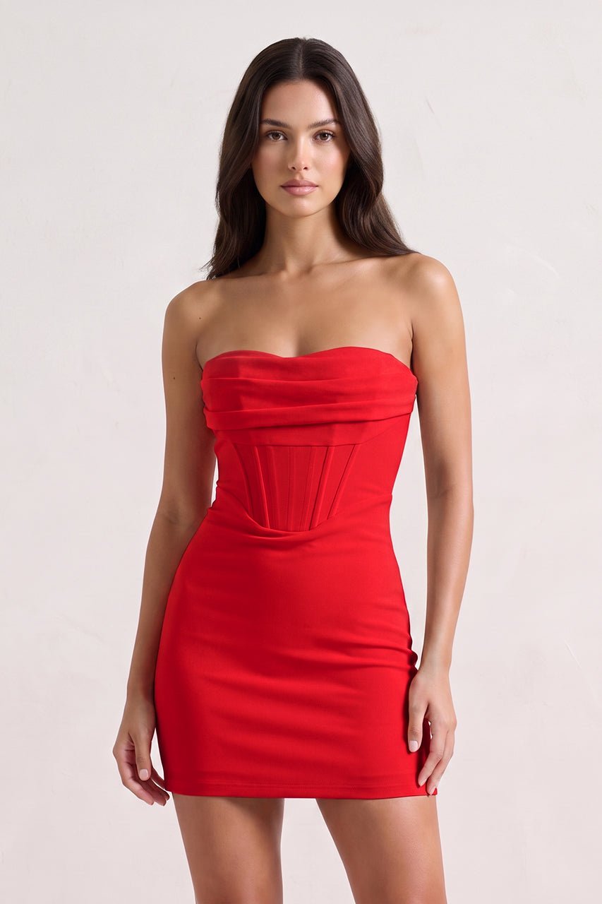 Strapless Yellow Corset Bodycon Short Satin Homecoming Dress