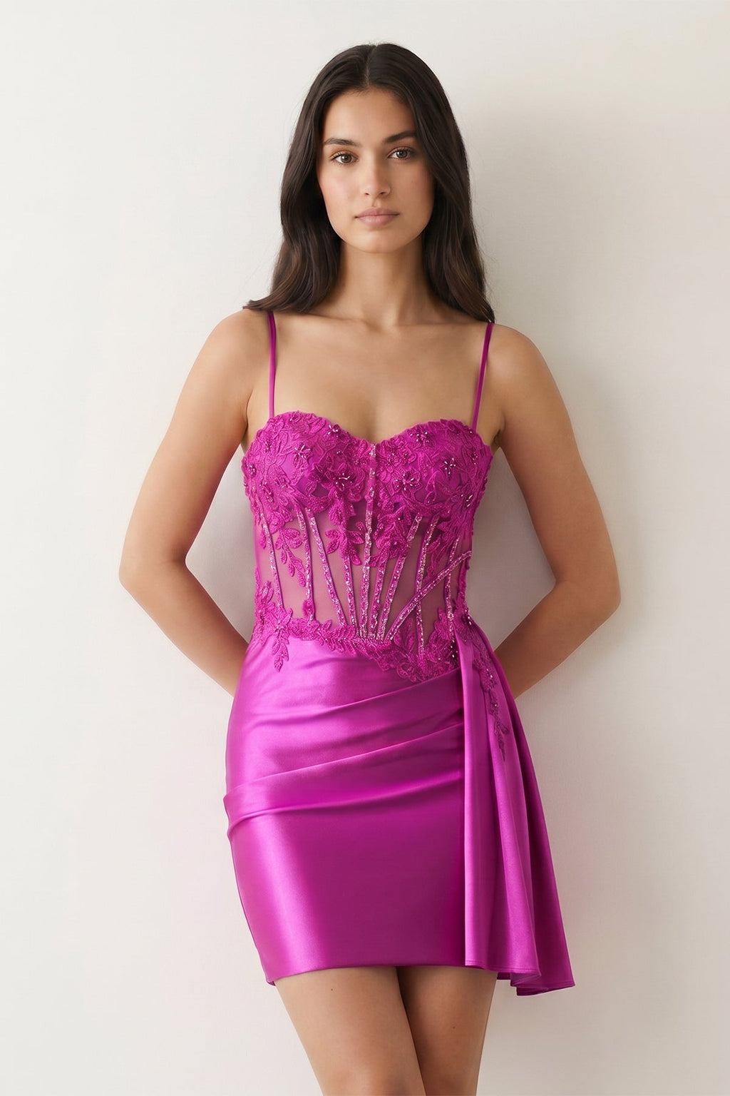 Royal Blue Cami Straps Sheath Satin Corset Appliqued Homecoming Dress