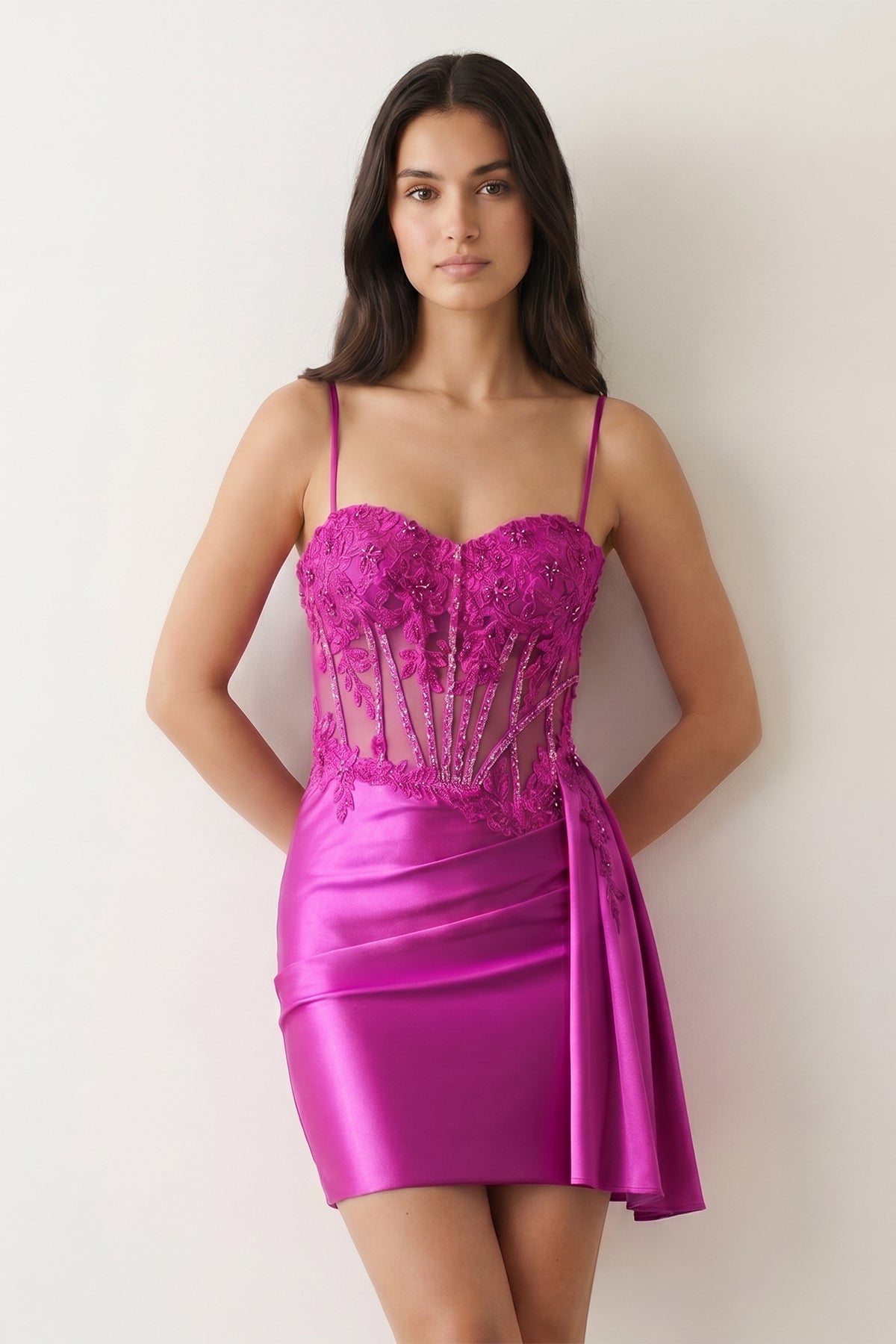 Royal Blue Cami Straps Sheath Satin Corset Appliqued Homecoming Dress