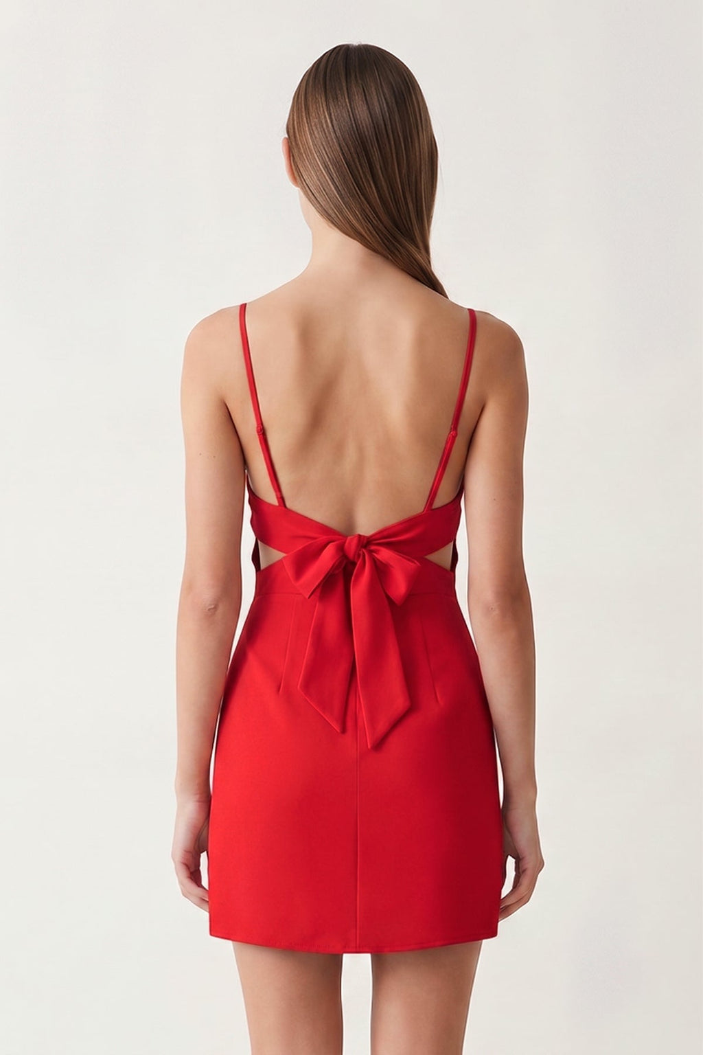 Sky Blue Spaghetti Straps Sheath Linen Homecoming Dress With Back Bow