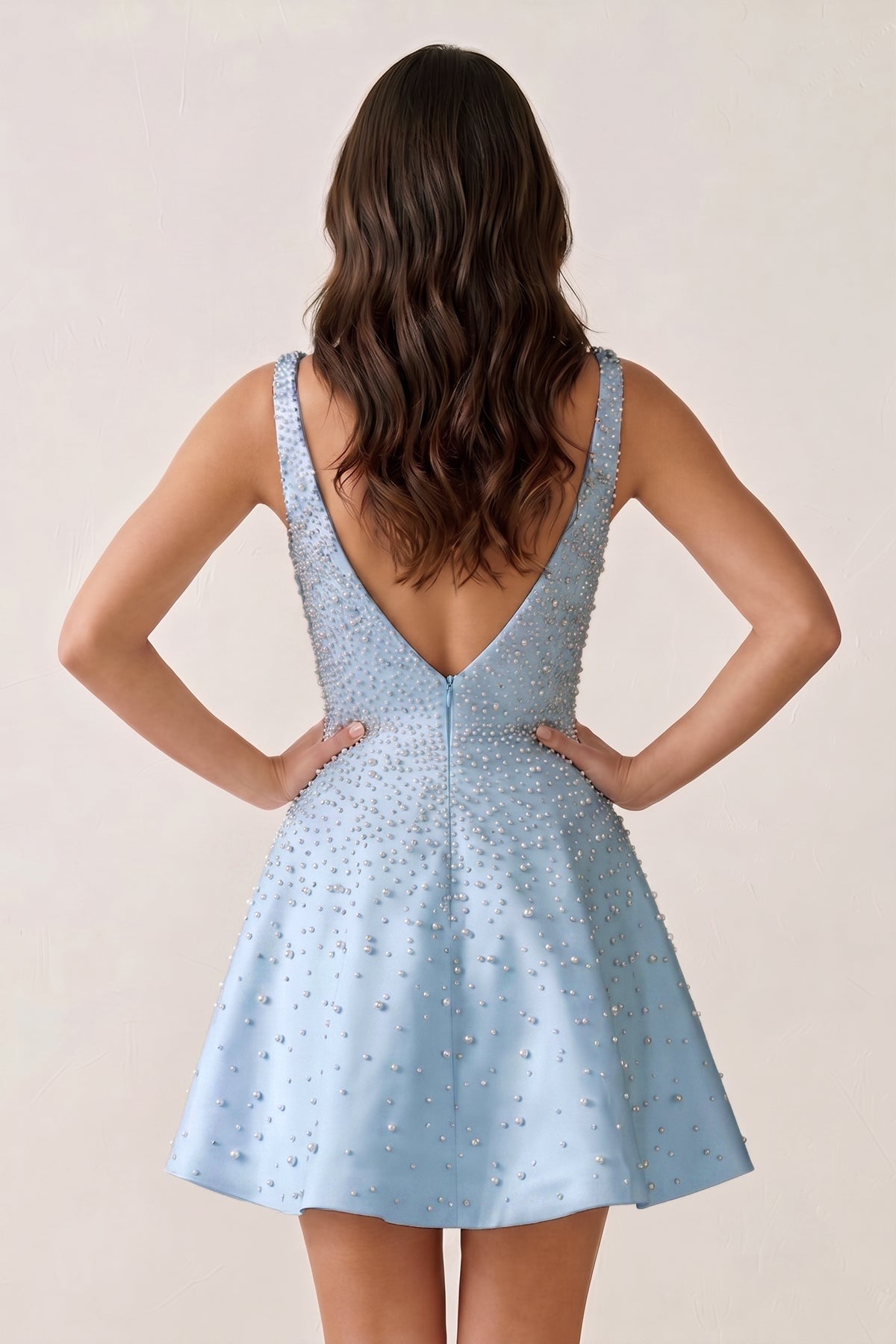 V-Neck A-Line Satin Homecoming Dress With Pearl
