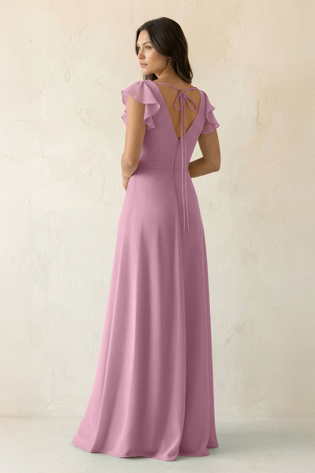 V-Neck Ruffled A-Line Chiffon Bridesmaid Dress in Vintage Mauve