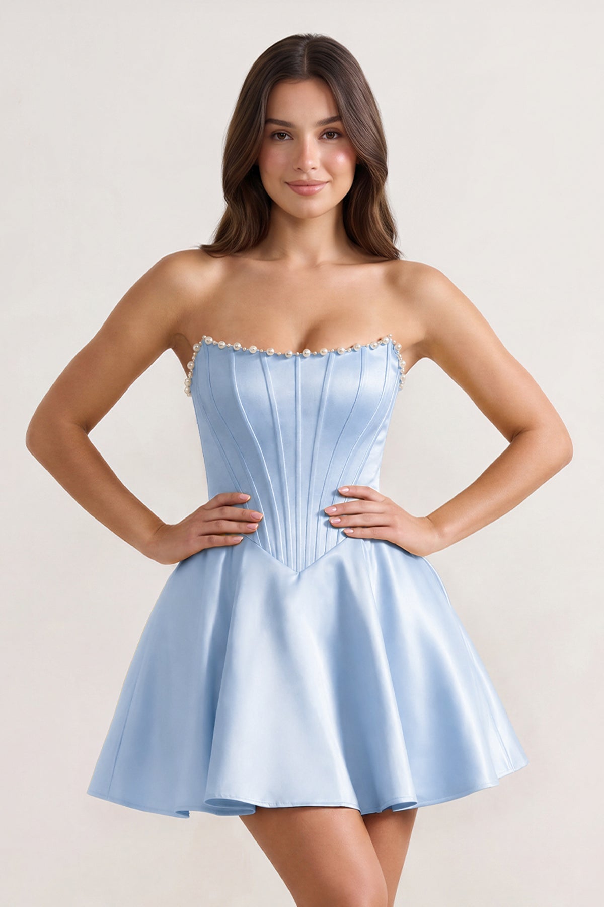 Yellow Strapless A-Line Satin Corset Homecoming Dress With Pearl